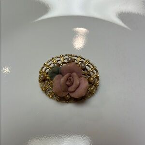 Elegant Gold and Pink Floral Brooch